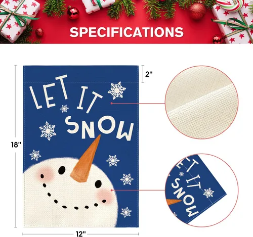 Miniatura 5 de AVOIN colorlife Azul Deja Que Nieve Muñeco de Nieve Copo de Nieve Bandera de Jardín 12 x 18 Pulgadas de Doble Cara, Bandera Decorativa de Navidad