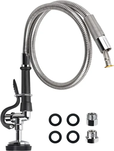 Válvula de pulverización de preenjuague con manguera flexible de 45 pulgadas, manguera de acero inoxidable de 1.42 GPM, rociador de fregadero