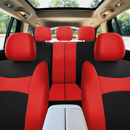 Miniatura 4 de TLH Light & Breezy - Juego completo de fundas de asiento de tela plana, compatible con la bolsa de aire de seguridad, con cubierta de volante, Rojo