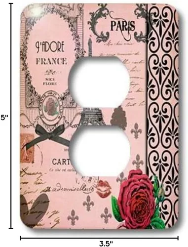 Miniatura 3 de 3dRose lsp_76593_6 pulgadas elegante vintage rosa collage de Paris Art-Eiffel Torre Roja Rosa Femenina Gótico Negro Arco y Remolinos 2 Enchufes