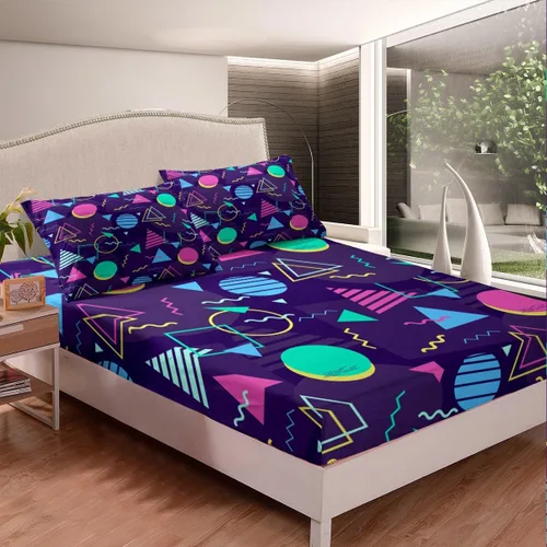Miniatura 2 de Manfei Memphis - Juego de sábanas bajeras de tamaño individual, estilo retro de los años 80 o 90, 2 piezas para niños y niñas, funda de cama Multi 09