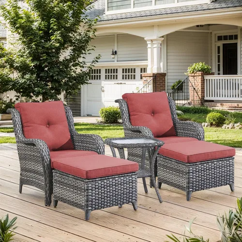 Miniatura 68 de Belord Juego de muebles de exterior, sillas de mimbre para patio, muebles de ratán de 3 piezas con mesa auxiliar, juegos de sillas bistró de patio