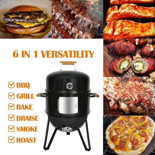 Miniatura 7 de Realcook - Parrilla de carbón para barbacoa y ahumador: Ahumadores verticales de carne de 17 pulgadas de alta resistencia - Juego de parrilla