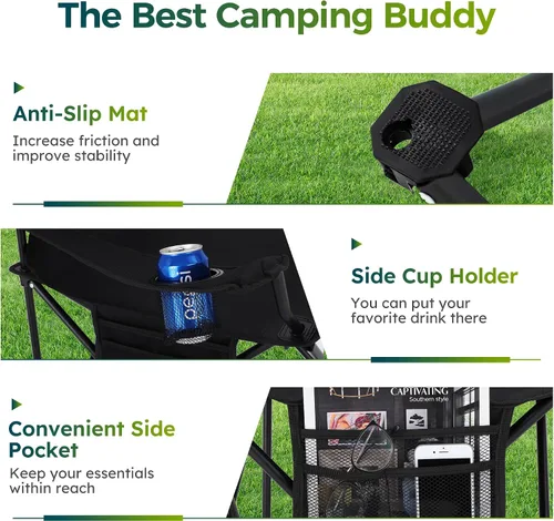 Miniatura 7 de ALPHA CAMP Sillas de camping plegables para adultos, sillas de césped para exteriores, sillas de campamento portátiles de 225 libras, con portavasos