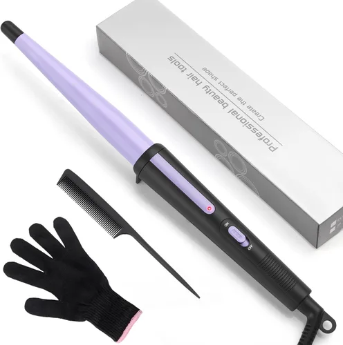 Miniatura 8 de Rizador de pelo, rizador cónico de 0.5 a 1 pulgada, rizador de pelo profesional de cerámica con guante resistente al calor, doble voltaje (rosa)