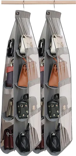 Organizador de bolso, paquete de 2, colgador de bolso, resistente, organizador de bolsos para armario, ganchos de metal gruesos, organizador de Gris