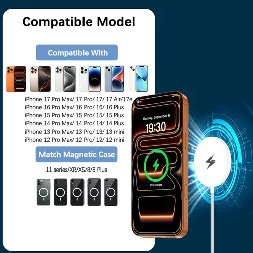 Miniatura 5 de [Certificado Apple MFi] Cargador inalámbrico magnético de 25 W para iPhone 17 16 de carga rápida, cargador rápido Apple Mag-Safe de 6 pies