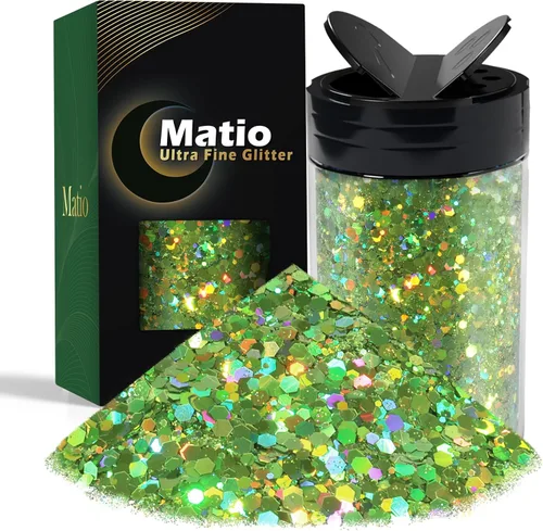 Miniatura 25 de Matio Purpurina gruesa de 7.8 onzas / 7.76 oz de color blanco luna, polvo de purpurina ultrafina, mezcla de copos de PET gruesos, lentejuelas