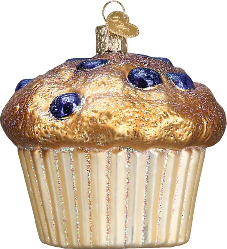 Miniatura 3 de Old World Christmas Adorno soplado de vidrio de muffin de arándanos para árbol de Navidad, decoración navideña artesanal, postre - colección