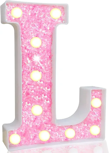 Miniatura 76 de Pooqla Luces de números de marquesina, números de luz rosa para niñas de 10.º cumpleaños, funciona con pilas, luz nocturna de número con purpurina
