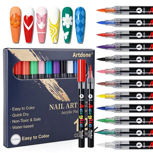 Miniatura 8 de Artdone Bolígrafos metálicos para arte de uñas, juego de 5 brochas de color negro para líneas largas, detalles finos, dibujo fino, pincel