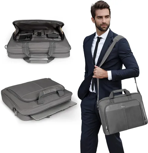 Miniatura 8 de Targus Classic Slim Laptop Bag - Ergonomic Briefcase and Messenger Bag - Spacious Foam Padded for Laptops and Under Gris