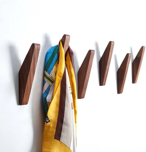 Miniatura 8 de Paquete de 6 ganchos de pared de madera, ganchos de roble para abrigos, diseño minimalista, resistente para bata, colgador de ropa de madera
