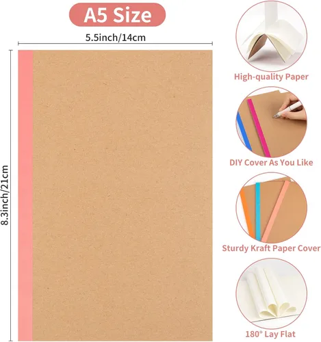 Miniatura 2 de Paquete de 30 cuadernos en blanco a granel, cuaderno de composición de papel A5 sin forro, 8.3 x 5.5 pulgadas, cubierta de papel kraft con espinas