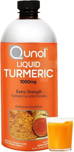 Qunol Curcumina líquida de cúrcuma con pimienta negra, 1000 miligramos, apoya una respuesta saludable a la inflamación y apoyo articular, suplemento