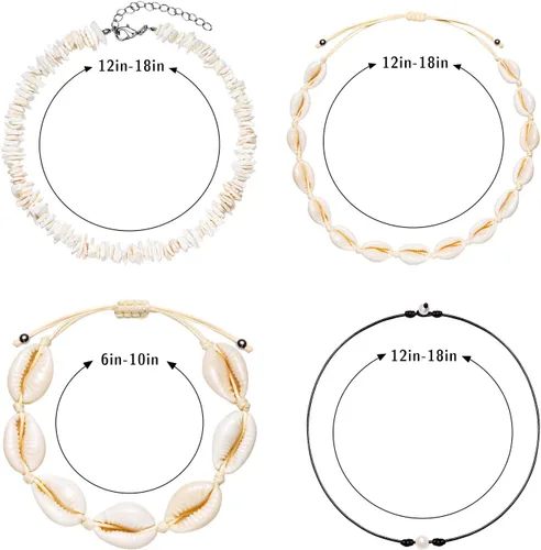 Miniatura 2 de TKUAMIGO Collar de concha de puka para mujer, gargantilla de perlas naturales, collar ajustable de conchas marinas, pulsera de concha de cauri