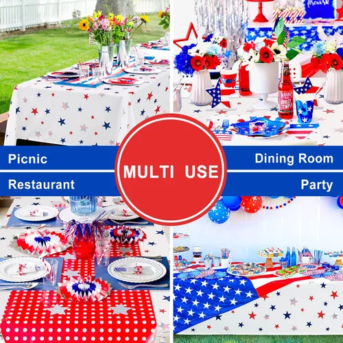 Miniatura 7 de DWCN Mantel patriótico cuadrado del 4 de julio, impermeable, resistente a las manchas, con patrón de estrellas, lavable para el Día de los Caídos
