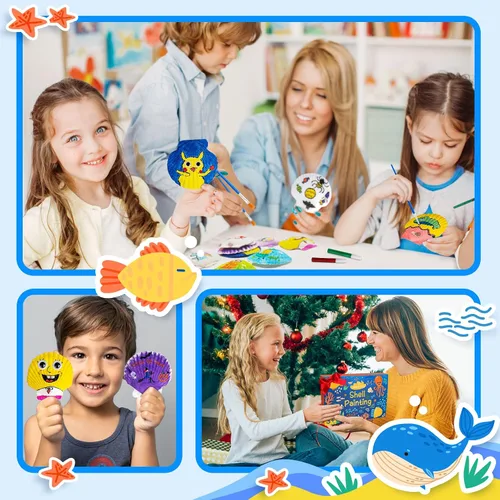 Miniatura 6 de Eleanore's Diary Kit de pintura de concha de mar para niños, manualidades de pintura que brilla en la oscuridad para niños y niñas, actividades