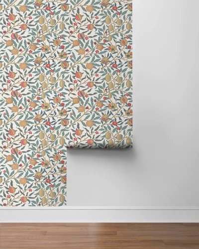 Miniatura 8 de NextWall Papel tapiz vintage de granada (azul piedra lunar y ocre claro)