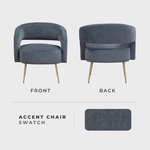 Miniatura 4 de Lexicon Mid-Century - Silla decorativa de terciopelo moderna con respaldo abierto, patas de metal dorado, sillón curvado tapizado para sala