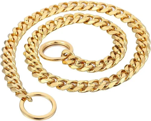 Miniatura 2 de Loveshine Collar de cadena para perro de oro de 18 quilates, cadena de eslabones cubanos de metal de acero inoxidable resistente para perros