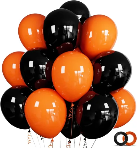 100 globos negros y naranjas de 12 pulgadas, globos de látex de Halloween, globos gruesos de helio para Halloween, boda, fiesta de cumpleaños,