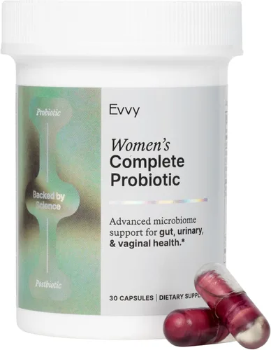 Evvy Probiótico Completo 3 en 1 para Mujeres | Suplemento Probiótico Diario para Reducir la Hinchazón | Apoya la Salud Intestinal, Urinaria y