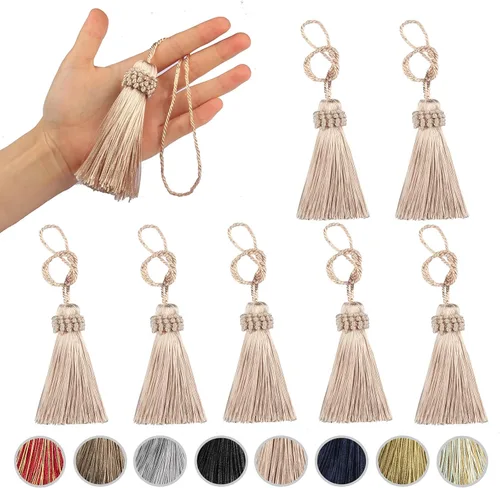 8 borlas coloridas para lazo de cordón, elegante hecho a mano, accesorio de manualidades, decoración del hogar (beige)