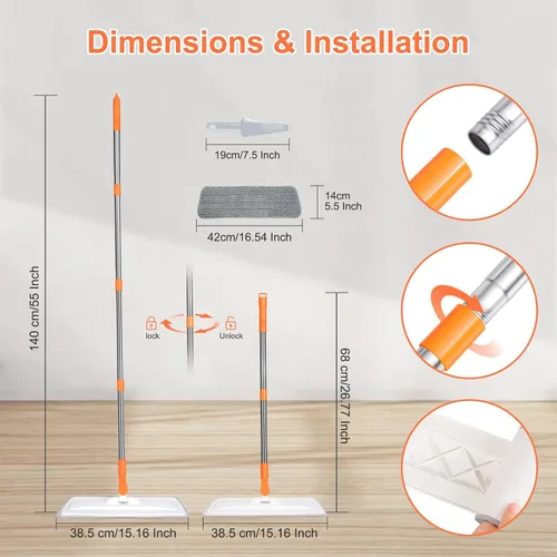 Miniatura 2 de wlich Microfiber Mop for Cleaning Floors,55 Inch Extendable Flat Mop with 2 Reusable Washable Pads, Wet Dry and Dust Mops for Bathroom Kitchen
