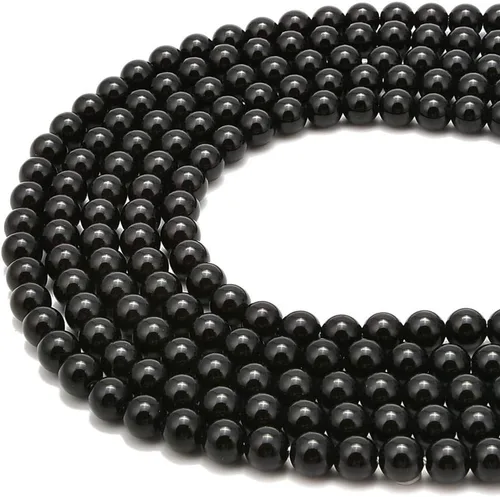 Miniatura 4 de Agujero grande de 0.079 pulgadas de ónix negro liso redondo de 0.394 pulgadas (0.394 in), piedra de energía curativa, cuentas sueltas