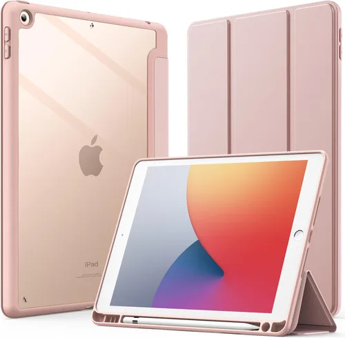 Miniatura 16 de JETech Funda para iPad de 10.2 pulgadas (9ª/8ª/7ª generación, 2021/2020/2019) con soporte para lápices, carcasa trasera transparente, soporte