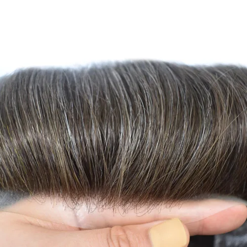 Miniatura 48 de Sistema de reemplazo de cabello de encaje francés para hombre, piezas de cabello de aspecto natural, encaje frontal, negro, marrón, rubio, gris