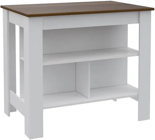 Tuhome Furniture Cala - Islas de cocina de madera de ingeniería moderna con mesa grande y 3 estantes de almacenamiento, fácil montaje, en acabado
