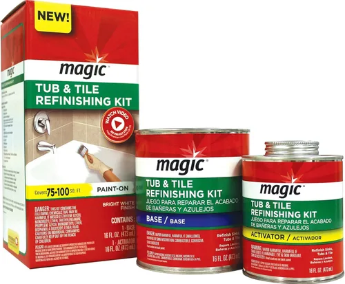 MAGIC 3124 Kit de reacabado de tinas y azulejos, blanco brillante, pintura sobre superficies de fibra de vidrio acrílica de porcelana de cerámica