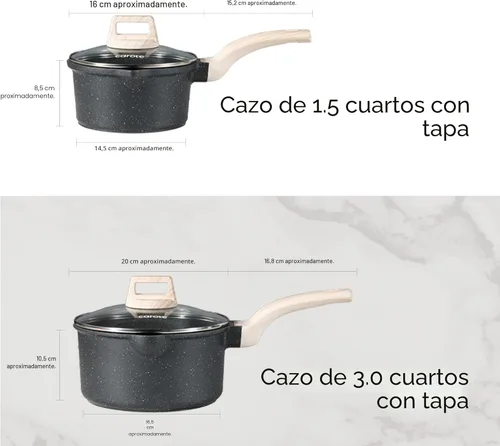 Miniatura 2 de CAROTE - Juego de ollas y sartenes antiadherentes, juego de cacerolas con tapa de 1.5Qt y 3.0Qt, juego de ollas de cocina antiadherentes con asa