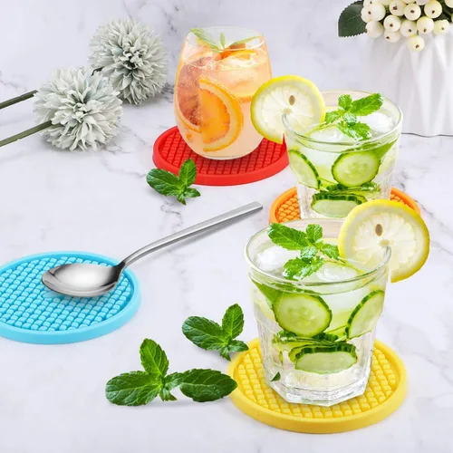 Miniatura 4 de ME.FAN Posavasos de silicona [6 unidades] Posavasos gruesos con soporte, tapete para tazas, antideslizante, antiadherente, se mantiene en su lugar