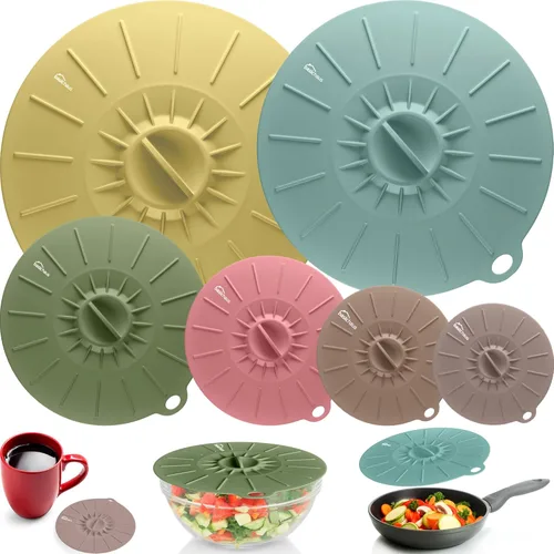 Tapas de silicona para almacenamiento de alimentos, 6 unidades, 6 tamaños, grado alimenticio, fundas de silicona reutilizables para ollas y
