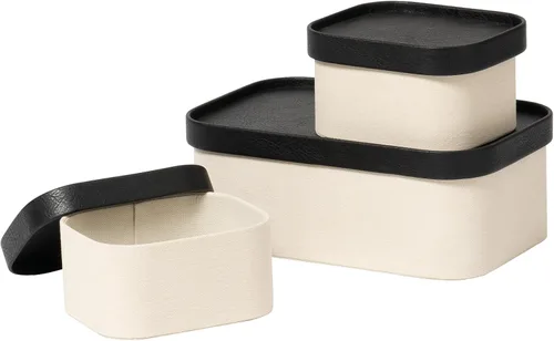 Miniatura 10 de Cajas de almacenamiento decorativas beige con tapas, cestas de almacenamiento con tapas similares al cuero, cajas de papel apilables resistentes
