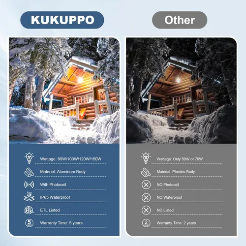 Miniatura 7 de KUKUPPO Luz LED de granero con certificación ETL, 120 W, luz de atardecer a amanecer, 5000 K, luz diurna, 14400 lm, IP65, impermeable, luces