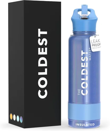 Miniatura 111 de Coldest - Botella para agua con tapa que incluye pajilla, térmica y metálica (acero inoxidable), para hombres y mujeres, color morado