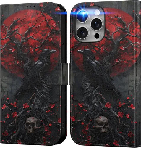 Miniatura 20 de DEENAKIN Funda tipo cartera para iPhone 15 con tarjetero + clip para efectivo, bloqueo RFID, protección contra caídas de grado militar y obras