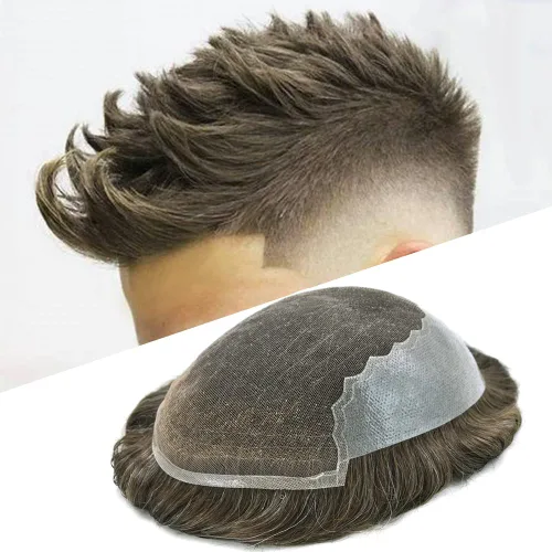 Miniatura 125 de Toupee - Sistemas de reemplazo de cabello para hombre, encaje frontal suizo, nudo blanqueado, pieza de cabello humano natural 1# negro azabache, 8 x