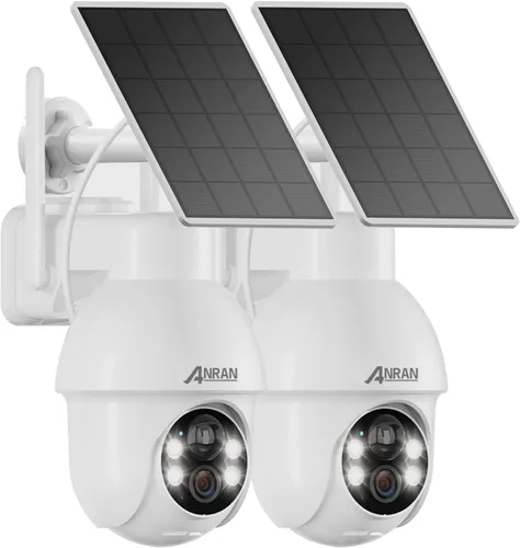 ANRAN Cámara de seguridad solar 2K inalámbrica para exteriores, paquete de 2 cámaras WiFi alimentadas por batería con PTZ de 360° para seguridad del