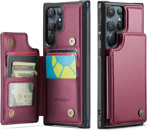 Miniatura 10 de Vinich Funda tipo cartera para Samsung Galaxy S22 Ultra con tarjetero y ranuras de crédito con bloqueo RFID, función atril, a prueba de golpes