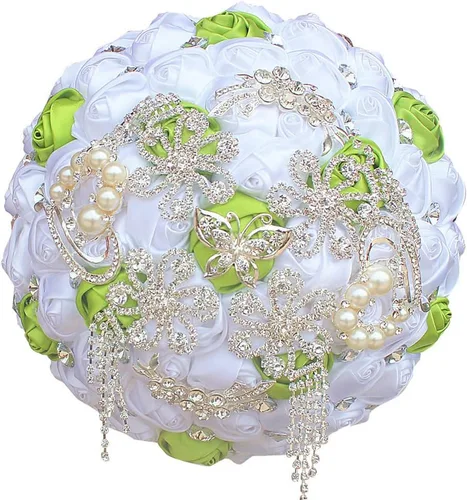 Miniatura 10 de Sharebeauty Ramo de novia de satén hecho a mano para lanzar ramo de boda, ramo de flores artificiales