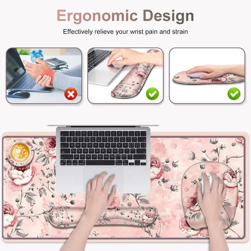 Miniatura 3 de Alfombrilla de ratón grande 4 en 1, juego de reposamuñecas para teclado, alfombrilla de ratón ergonómica con soporte para la muñeca, alfombrilla