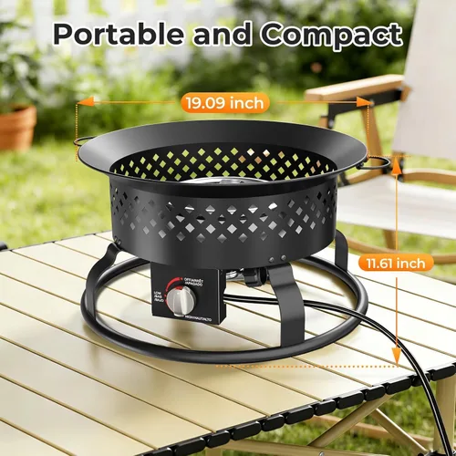 Miniatura 2 de R.W.FLAME Fogata de propano portátil sin humo de 19 pulgadas, 50000 BTU, cuenco de fuego para exteriores con rocas de lava y bolsa de transporte