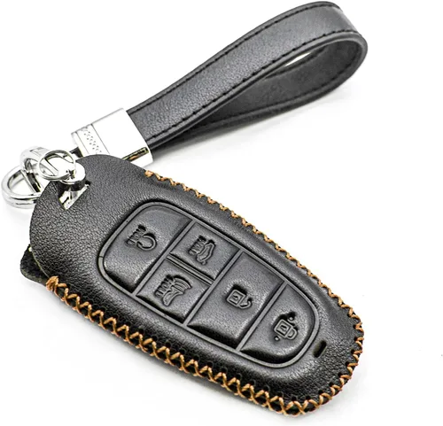 Funda protectora de piel auténtica para Hyundai Palisade Tucson, Santa Cruz, Santa Fe, Sonata Ioniq, funda protectora de entrada sin llave (5 Negro