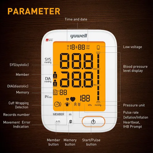 Miniatura 8 de yuwell Monitor de presión arterial del brazo superior Grado médico, máquina BP para uso doméstico 2 usuarios, lecturas de 99 x 2, manguito