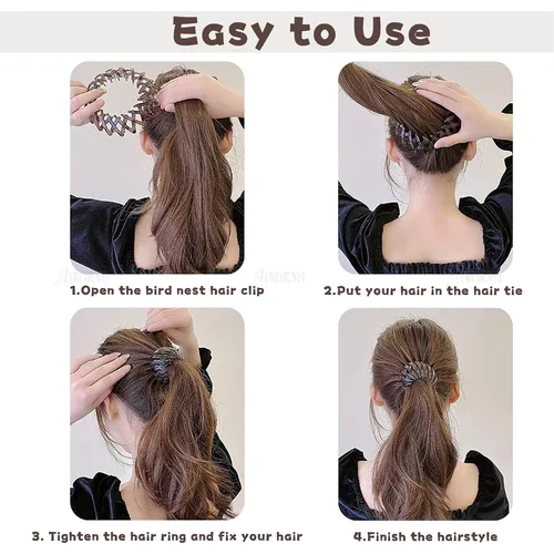 Miniatura 4 de AUEAR, Paquete de 7 pinzas para el cabello mágicas de nido de pájaros, accesorios para el cabello para mujer, coleteros para cola de caballo